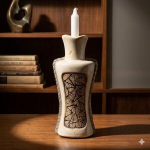 Vintage Mid Century Brutalist Candleholder - Crackle Glaze Studio Pottery